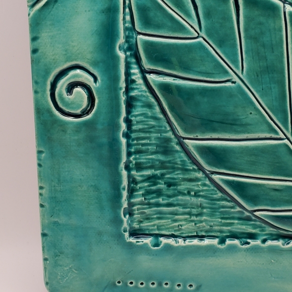 Vintage Soul By Lisa Glaze Teal Art Pottery Trivet Tile Signed Char Murray 8×8" - Picture 5 of 11